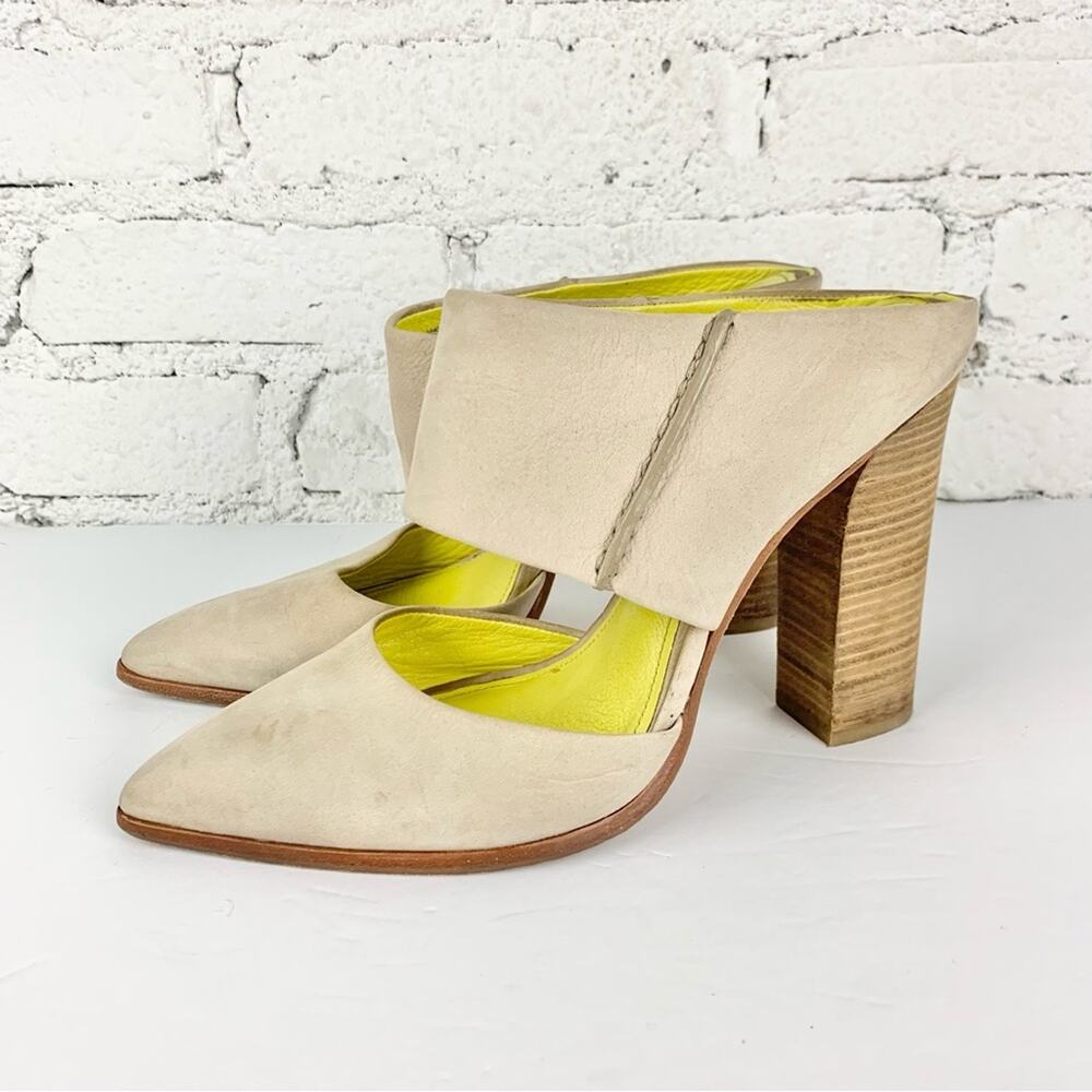 Coach Fortune Nubuck Grey Leather Cutout Stacked Heel Mule 10
